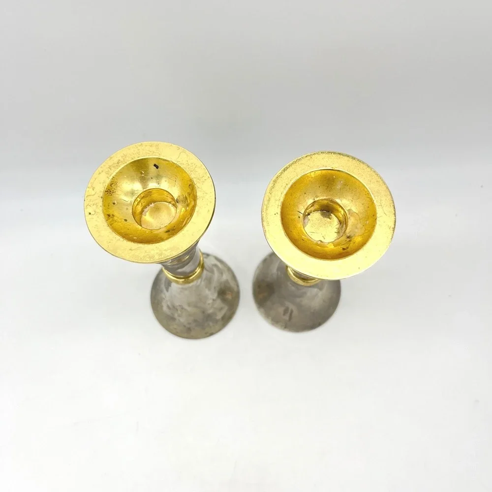 Vintage Tree of Life Mixed Metal Candlesticks Silver Gold‎ Tone Set of 2 8